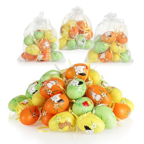 36x Ostereier zum Aufhängen - Osterdeko mit tollen Motiven - orange/grün/gelb - Bild 7 von 8