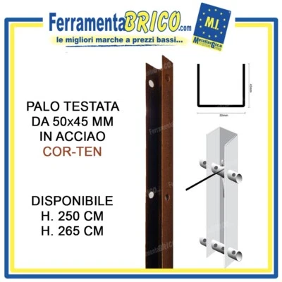 PALO TESTATA 50x45 MM PALI VIGNETO RECINZIONE ACCIAIO COR-TEN PER VIGNA PALO A U