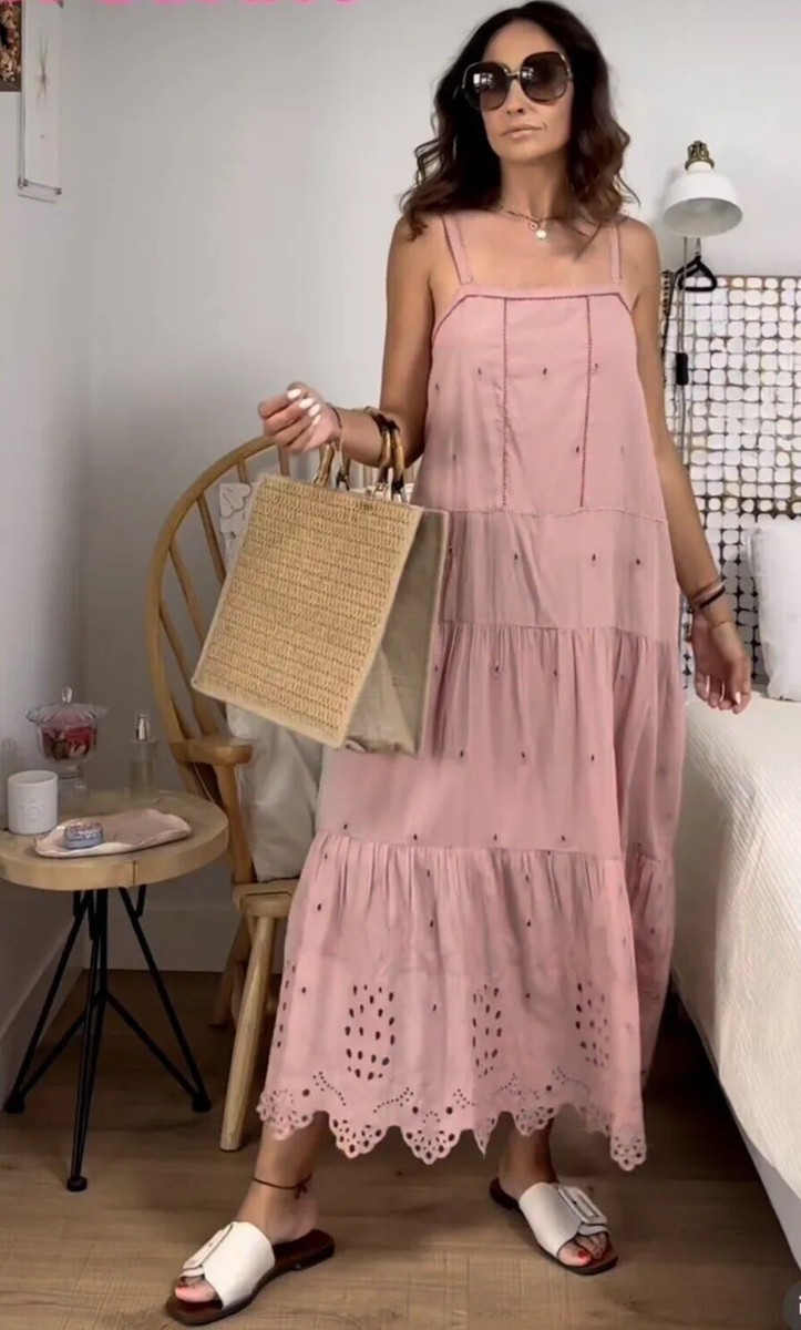 ZARA WOMEN OPENWORK EMBROIDERED COTTON BLEND DRESS PALE PINK ZARA WOMEN OPENWORK EMBROIDERED COTTON BLEND DRESS PALE PINK
