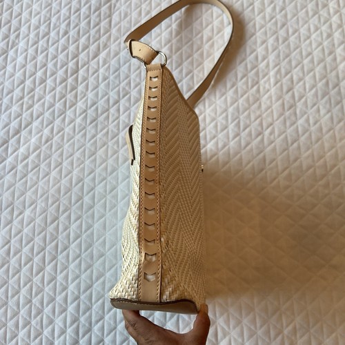 Stella And Dot Crossbody Leather Bag Tan White Chevron Shoulder Bag Hobo Tote - Picture 7 of 18