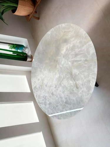 18" Runde Weiß Quarz Sofa Mitte Tischplatte Achat Edelstein Kristall Garten Dekor - Bild 2 von 8