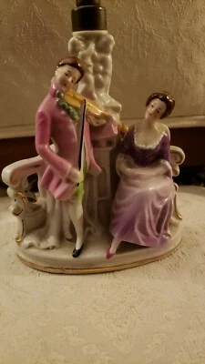 ANTIQUE GERMAN CZECH ART DECO PORCELAIN LAMP FIGURINE COURTING SCENE - Image 1 of 4