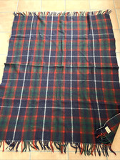 VINTAGE Horner Plaid Throw Blanket 100% Wool Red, Green White Navy Plaid Fringe