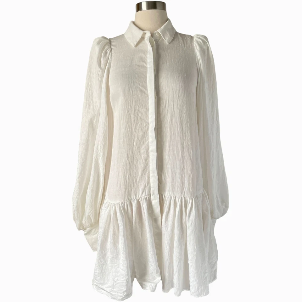 Vestido Acler Sherwood Blanco Cuello Mini Manga Larga Volantes Dobladillo AU 6 US 2 Foto 4 de 4