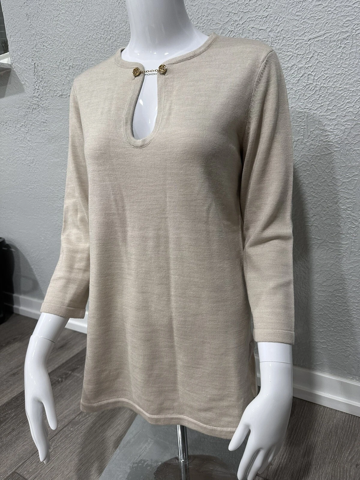 Tunica Tory Burch Hillary bottone oro lana merino nuova con etichette taglia S