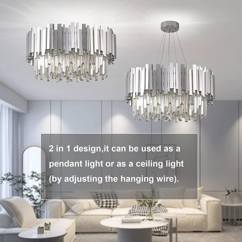 Modern LED Crystal Chandelier,Round Lampshades 3 Tiers K9 Crystals Pendant Light - Picture 6 of 6
