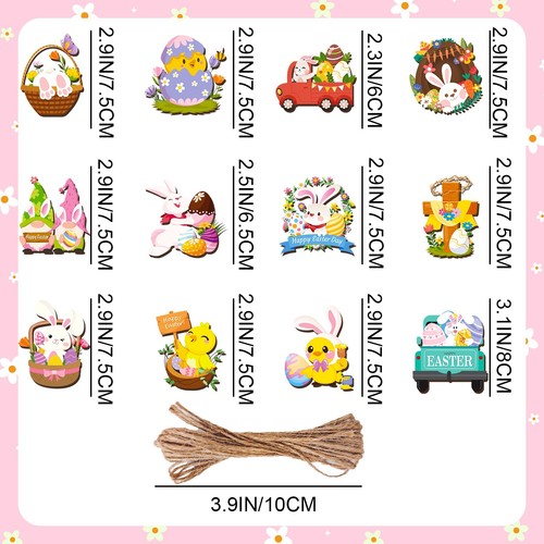 Easter Wooden Hanging Ornaments, 36 Pcs Happy Easter Wooden Ornaments Set - Picture 8 of 12
