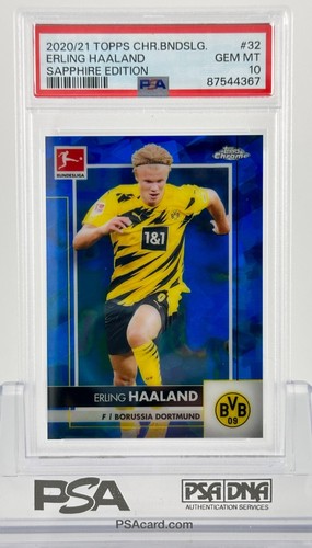 2020-21 Topps Chrome Bundesliga Erling Haaland Sapphire Editition #32 PSA 10 - Picture 5 of 6