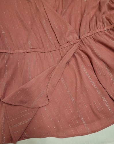 Lane Bryant Womens Plus Size 28 Pink Salmon Silver Metallic Faux Wrap V Neck Top - Picture 7 of 8