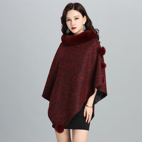 Women Faux Fur Shawl Thermal Loose Collar Cape Cloak Poncho Wrap Outerwear Shrug - Picture 9 of 22