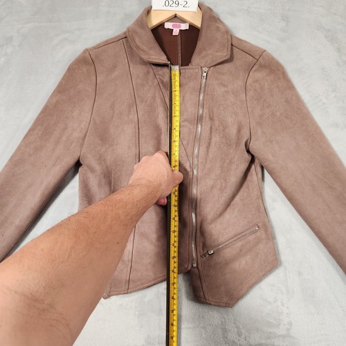 VTG Y2K SES JACKET SIZE 8 BIKER STYLE CROPPED VELOUR FEEL ZIP UP BROWN STRETCH - Picture 6 of 14
