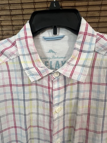 Tommy Bahama Large 100% Linen Plaid Long Sleeve Button Men’s Shirt Beautiful - Picture 2 of 5
