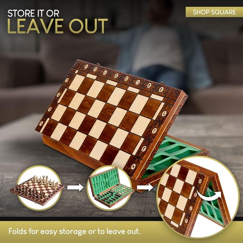 Exquisite Wooden Chess Set - Handmade 21-Inch Board & Artful Crafted Pieces - Picture 8 of 10