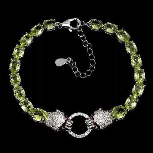 Silver Bracelet Peridot Genuine Natural Gems Solid Sterling Tiger 8 3/4 Inch - Picture 22 of 24