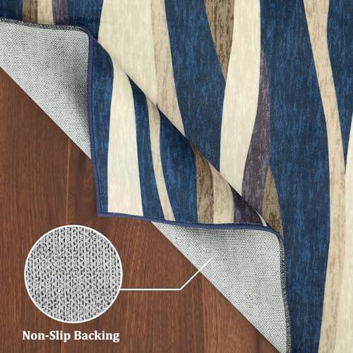 GAOMON Geometric Hallway Runner Rug 2x6 Washable Kitchen 2 x 6 Feet Blue/Beige - Picture 7 of 8