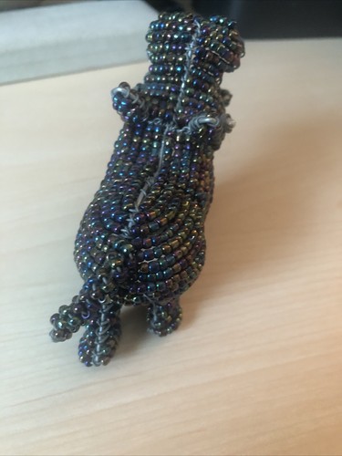 Hippopotamus 4” Figurine Sculpture Glass Beaded Metal Wire Art Blue/Multi - Picture 6 of 6