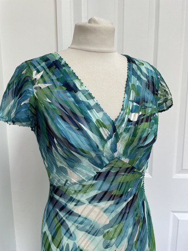 Beautiful CC Country Casuals Dress Chiffon Silk Devore Floral Bias Flare UK 10 - Picture 2 of 11