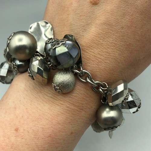 ACCESSORIZE Charm Bead Bracelet Silver Tone Sparkle Festival Disco Party Retro - Picture 13 of 17