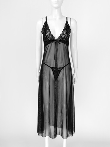 Mujeres Sexy Encaje Transparente Vestido Dividido Malla Transparente Lencería Ropa de noche Vestido de noche - Imagen 7 de 19