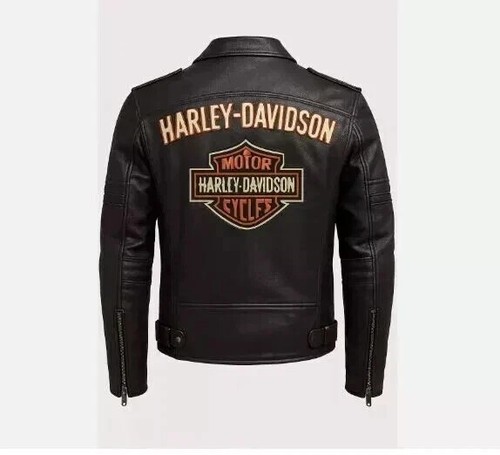Harley Davidson Men's Black Motorcycle Jacket Real Cowhide Leather Biker Jacket - Picture 2 of 3