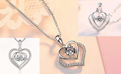 Double Heart Pendant 925 Sterling Silver Chain Necklace Womens Jewellery Gift UK - Picture 2 of 6