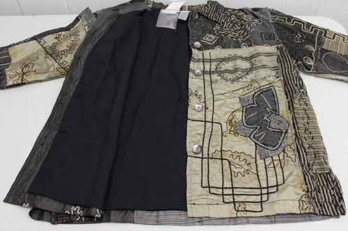 CHICOS Women's Silk Textured Embroidered 5-Button Jacket Top Black Size 1 New - Picture 11 of 12