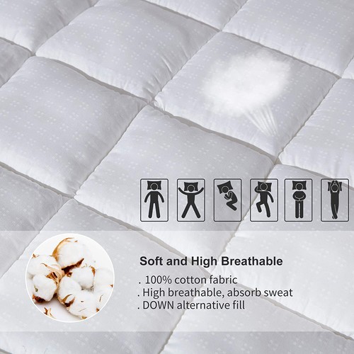 Cooling Mattress Pillowtop Cotton Bed Hypoallergenic Down Fill Deep Pocket Cover - 第 4/7 張圖片