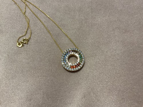 3.0 Carat Lab Created Diamond & Rainbow Sapphire Pendant 14k Gold Plated 925 - Picture 4 of 7