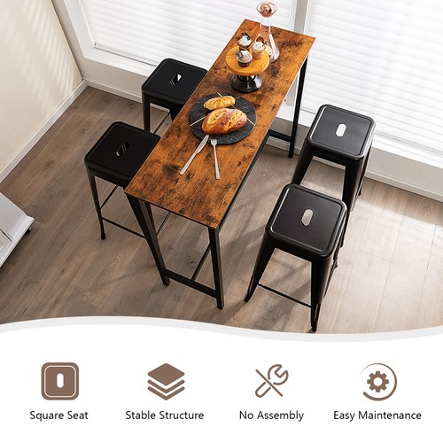 30" Set of 4 Stackable Backless Metal Bar Stools w/ Footrest for Kitchen Black - Picture 5 of 10