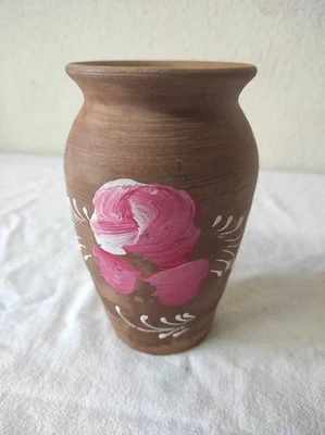 Ancien Vase en terre cuite 15cm de haut déco floral - Photo 1/4