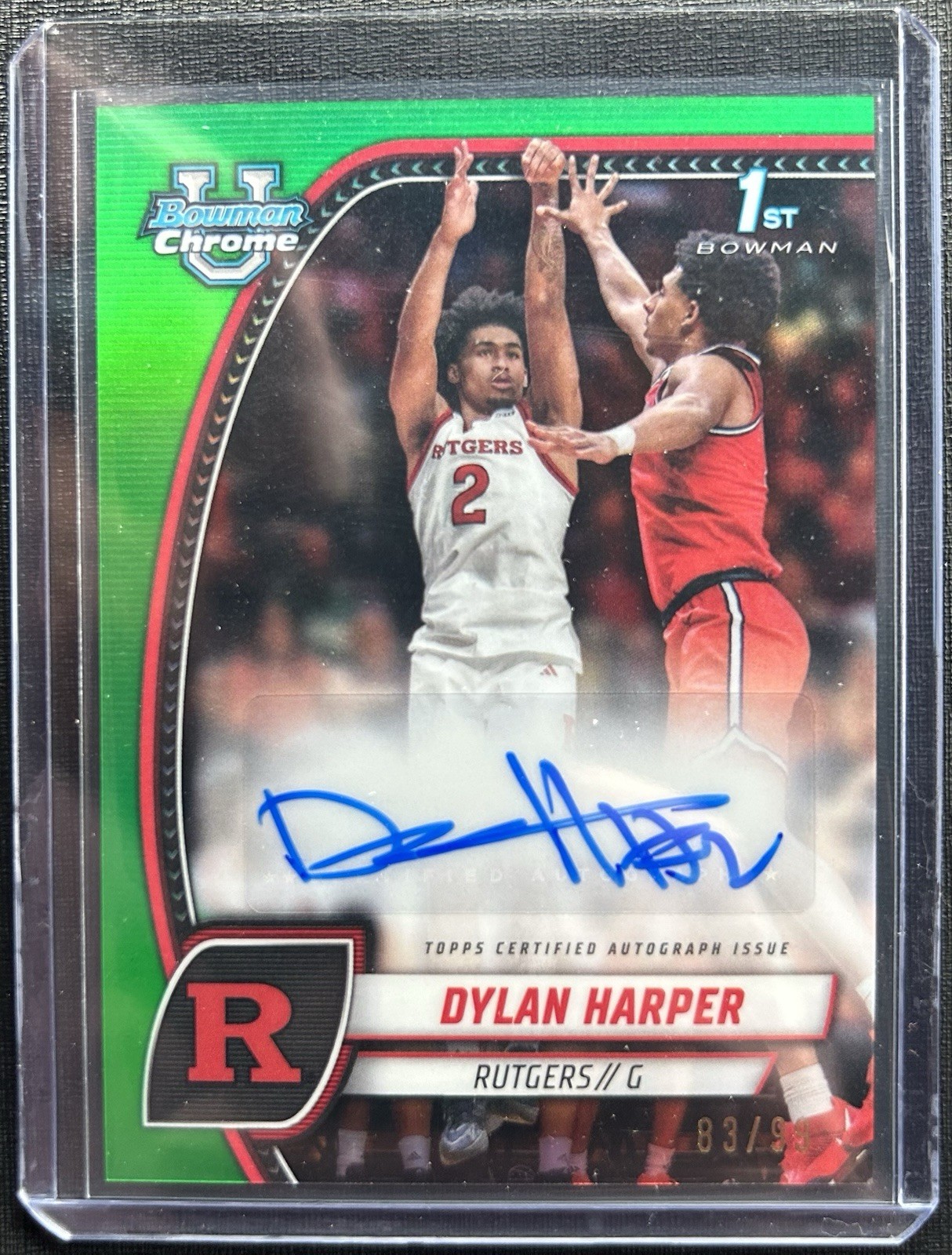 2024-25 Bowman Chrome University Dylan Harper 1st Bowman Auto Green /99 Rutgers