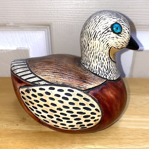 Vintage MCM Sylvia Hood Signed Figurine Duck Chalkware Sculpture 6" Long 1960's - Picture 1 of 8