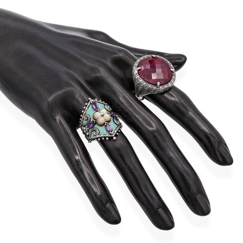 Lot of 3 Designer Bixby Clyde Duneier Silver 18k Gold Gemstone Ring Earrings Set - Picture 8 of 11