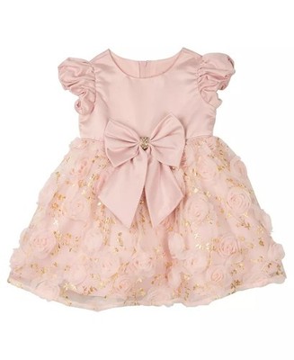 Rare Editions BLUSH Baby Girls Soutache Foil Mesh Social Dress, US 18 Months