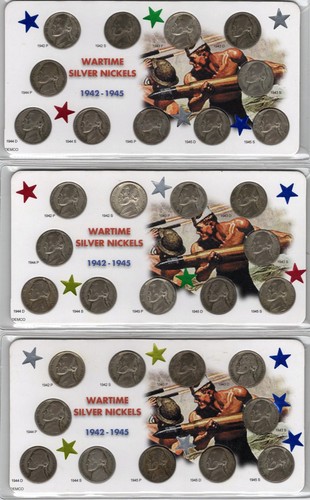 (3) 1942-1945 P D S Silber Kriegsnickel 11er Set 33 Münzen insgesamt 105 $ Schmelzwert - Bild 1 von 2