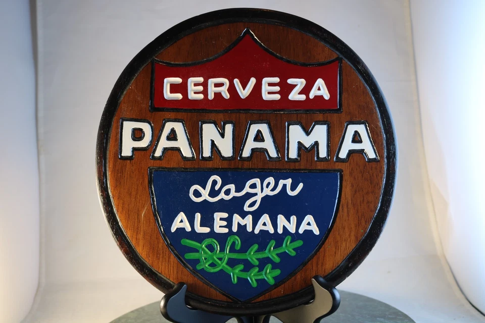 Vintage Cerveza Panama Lager Alemana Wood Advertising Beer Sign Wall Art 10" - Image 3 of 4