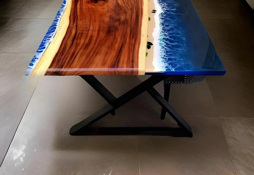 Blue Ocean Epoxy Resin Table Top | Live Edge Walnut Dining Table | Custom Table - Picture 4 of 11