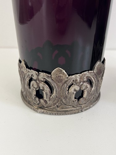 2-TEILIGES ANTIKES SILBERFARBENES AKZENTE LILA GLAS WANDVASE SET - Bild 8 von 17