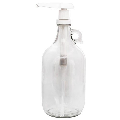 64oz Half Gallon Clear Glass Pump Bottle w White Pump, 2QT Soap/Liquid Dispenser - Picture 1 of 10