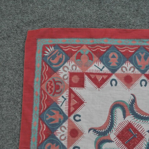 Vintage Wamcraft Bandana Red Blue Aztec Western USA Made 90s - Picture 4 of 7
