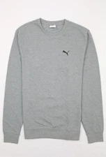 PUMA Mens Sweatshirt Crew Neck Regular Fit Textured Fabric Gray L Embroidered