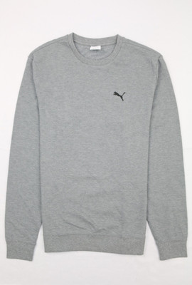 PUMA Mens Sweatshirt Crew Neck Regular Fit Textured Fabric Gray L Embroidered