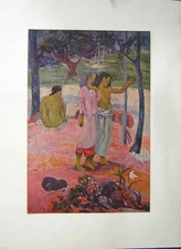 Original Old Antique Print The Call Pink Flowers C.1902 Hanna Fund 20th Century