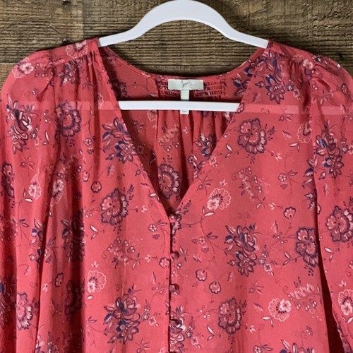 Joie Bolona Strawberry Floral Printed Sheer 100% Silk Long Sleeve Top Size Small - Picture 2 of 12