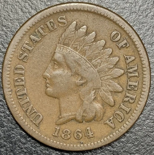 1864 L Indian Head Cent Penny 1c SEMI KEY DATE Choice Original VF Full LIBERTY