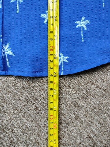 VINTAGE SUMMER Palm Tree Print Textured Button Up Shirt Mens L Blue Short Sleeve - Picture 7 of 7