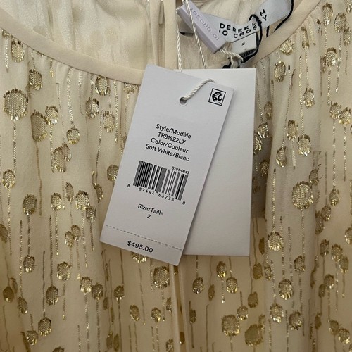 NWT Derek Lam 10 Crosby White & Gold Lurex Asymmetrical Ruffle Hem Dress US 2 - Picture 9 of 10
