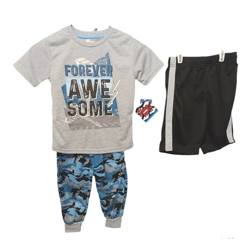 Sleep On It Pajama Set 4/5 Boys FOREVER AWESOME Blue Camo 3 Pc Long & Short Pant