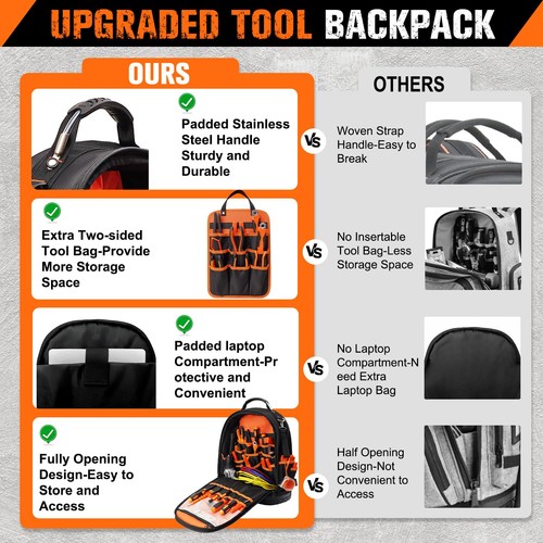 96-Pocket Tool Backpack Heavy Duty, Large Tool Bag Backpack for Men Women, Hv... - Picture 4 of 7