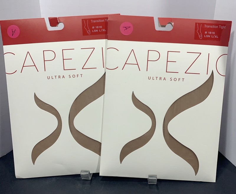 Lot Of 2 NEW Capezio Ultra Soft Transition Tights, # 1816 LSN Light Suntan L/XL